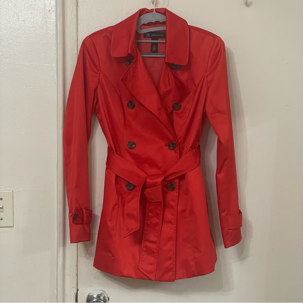 INC International Concepts Red Trench Coat Tailored Silhouette